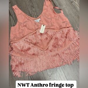 Anthropologie HD in Paris Fringe Beaded Pink Tank Top 6 Retro Flapper Rose Chic